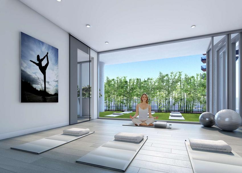 The Yoga Studio flows serenely from inside out, with innovative retractable glass wall panels.